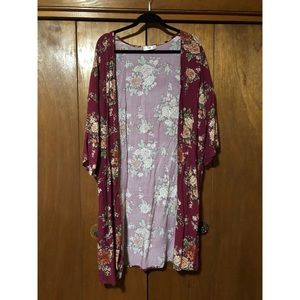 Maroon Floral Duster Kimono
